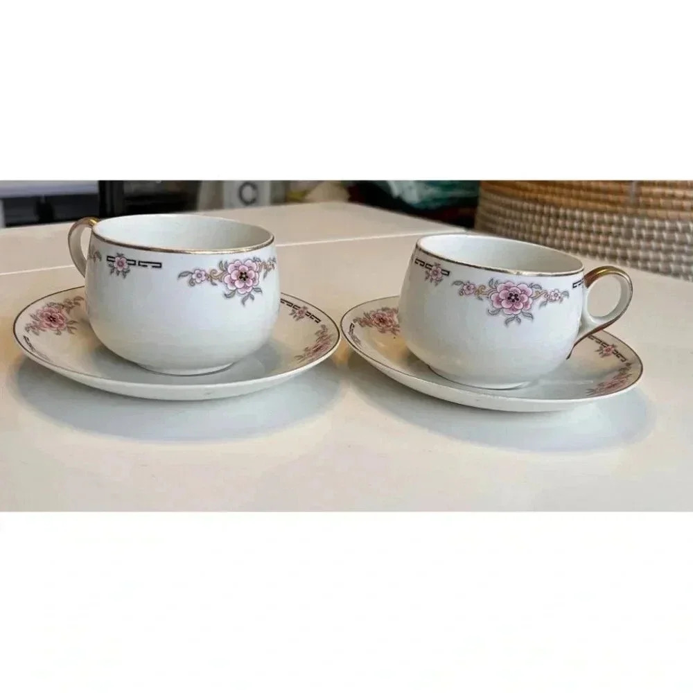 Rare 2 Art Deco Alfred Meakin Milldale Cups and Saucers from 1920’s - Picture 10 of 10